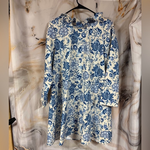 Tuckernuck Daphne Dress Chintz Toile Floral Bow Ruffle Neck Swing Mini - Picture 2 of 7